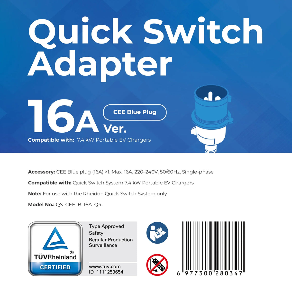 Adaptor pentru PC200 Pro 7K4 - CEE Blue 16A 3-pini